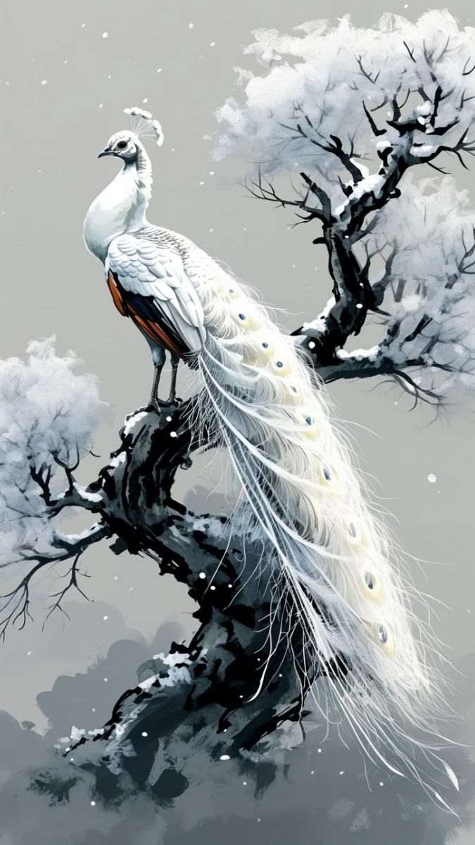 Hình nền khổng tước trắng đẹp như tranh