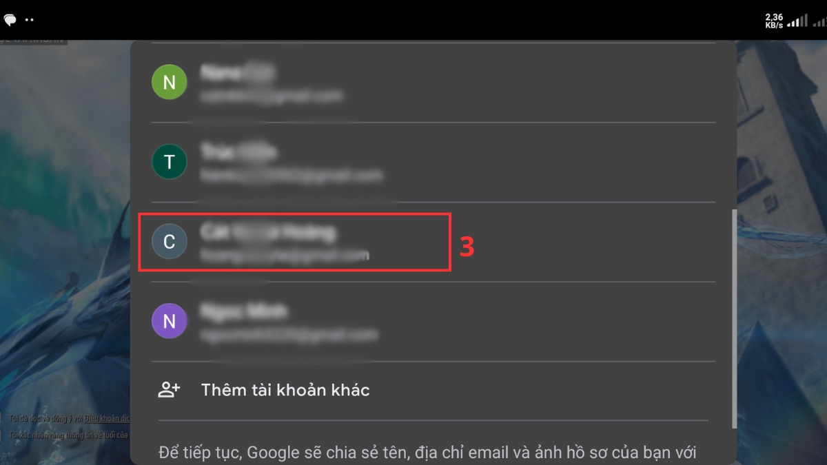 Cách tạo acc Free Fire bằng tài khoản Google bước 3
