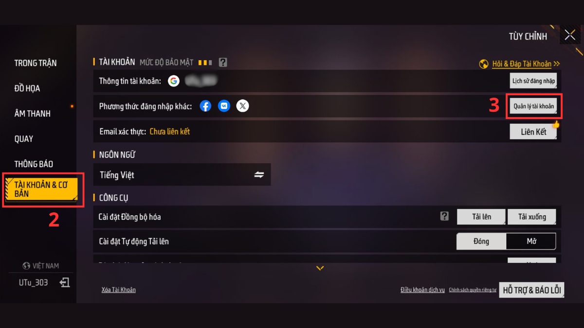 Cách tạo acc Free Fire - Liên kết tài khoản Facebook bước 2