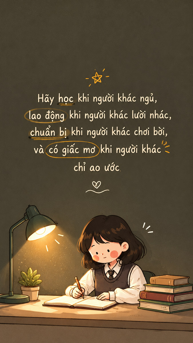 Ảnh động lực học tập chăm chỉ, siêng năng