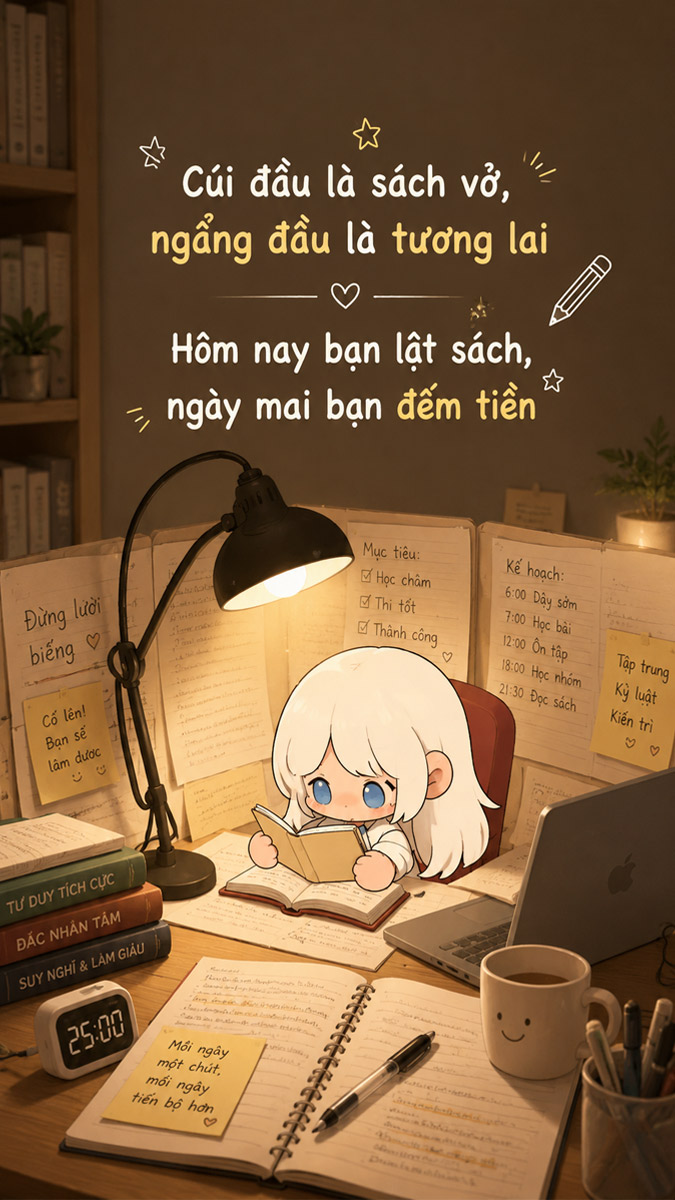 Ảnh động lực học tập cute, dễ thương