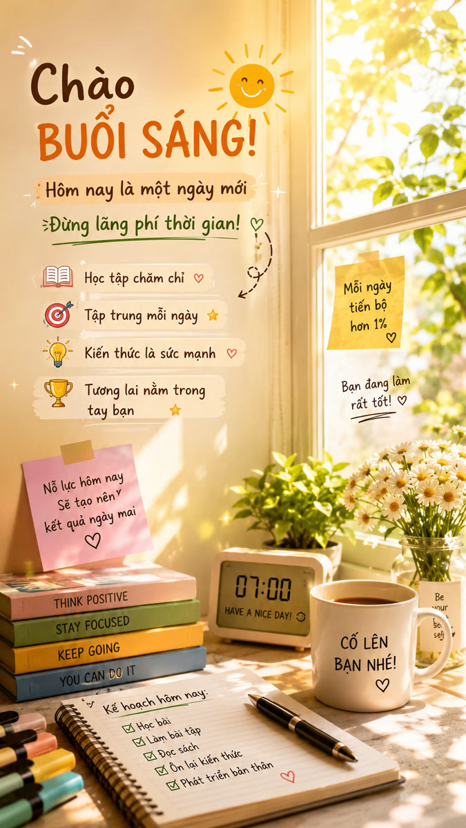 Ảnh động lực học tập quyết tâm cho ngày mới
