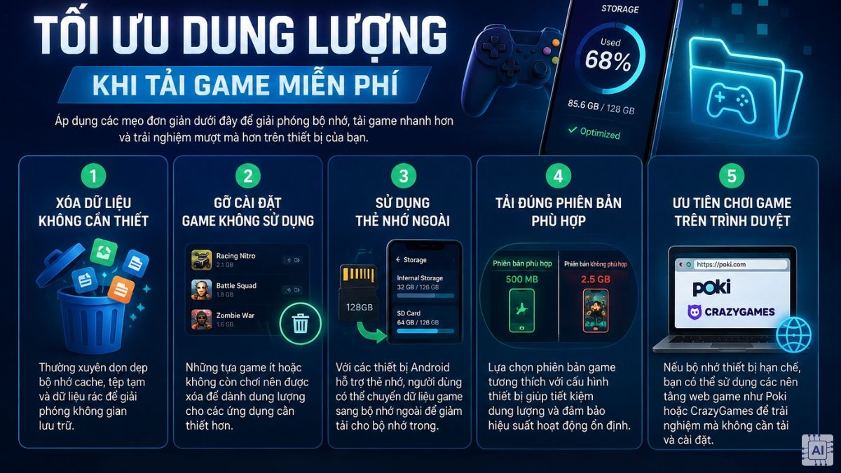 Tối ưu dung lượng khi dùng app chơi game miễn phí
