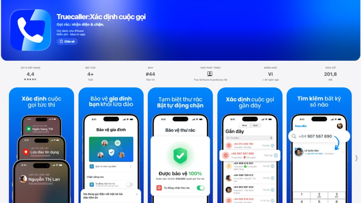 App kiểm tra số điện thoại lừa đảo - Truecaller