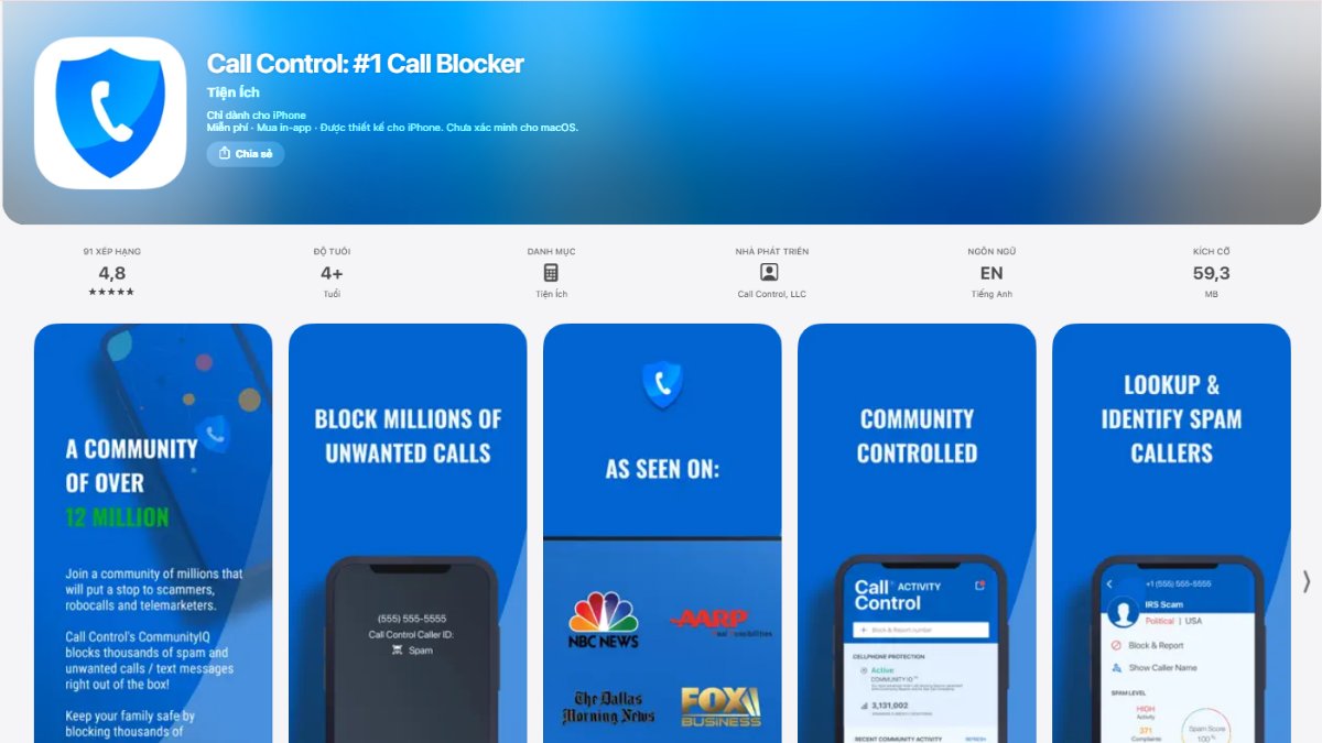 App kiểm tra số điện thoại lừa đảo - Call Control