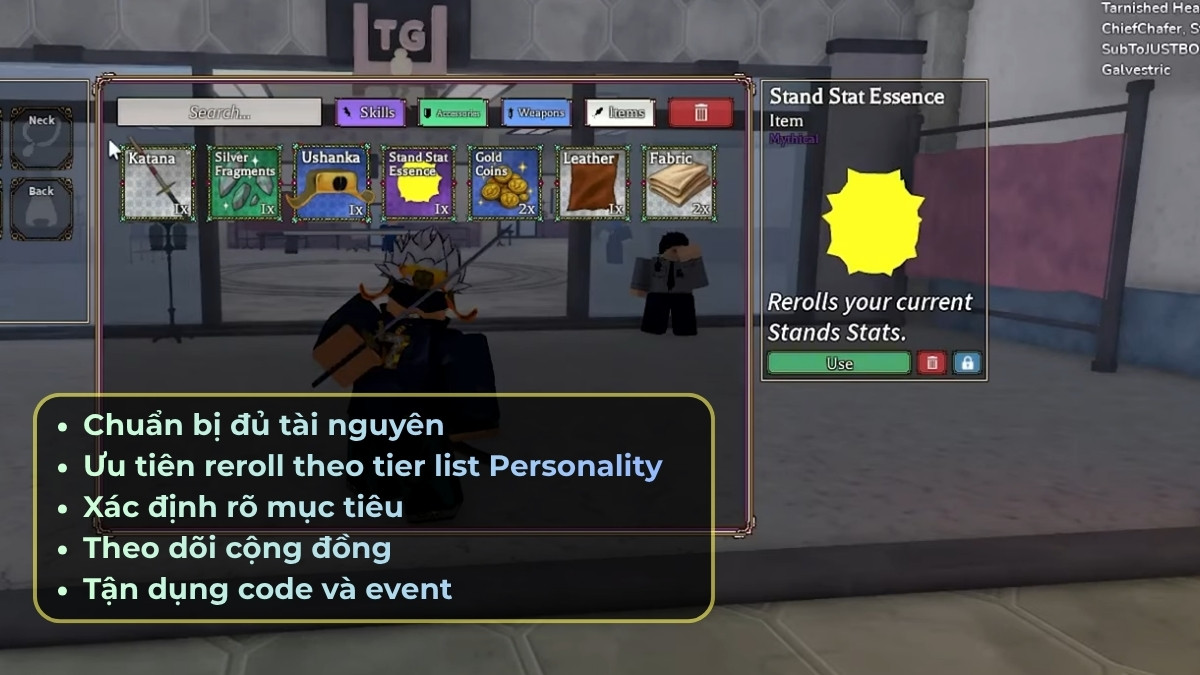 Cách reroll Stand dựa theo Bizarre Lineage Tier List 