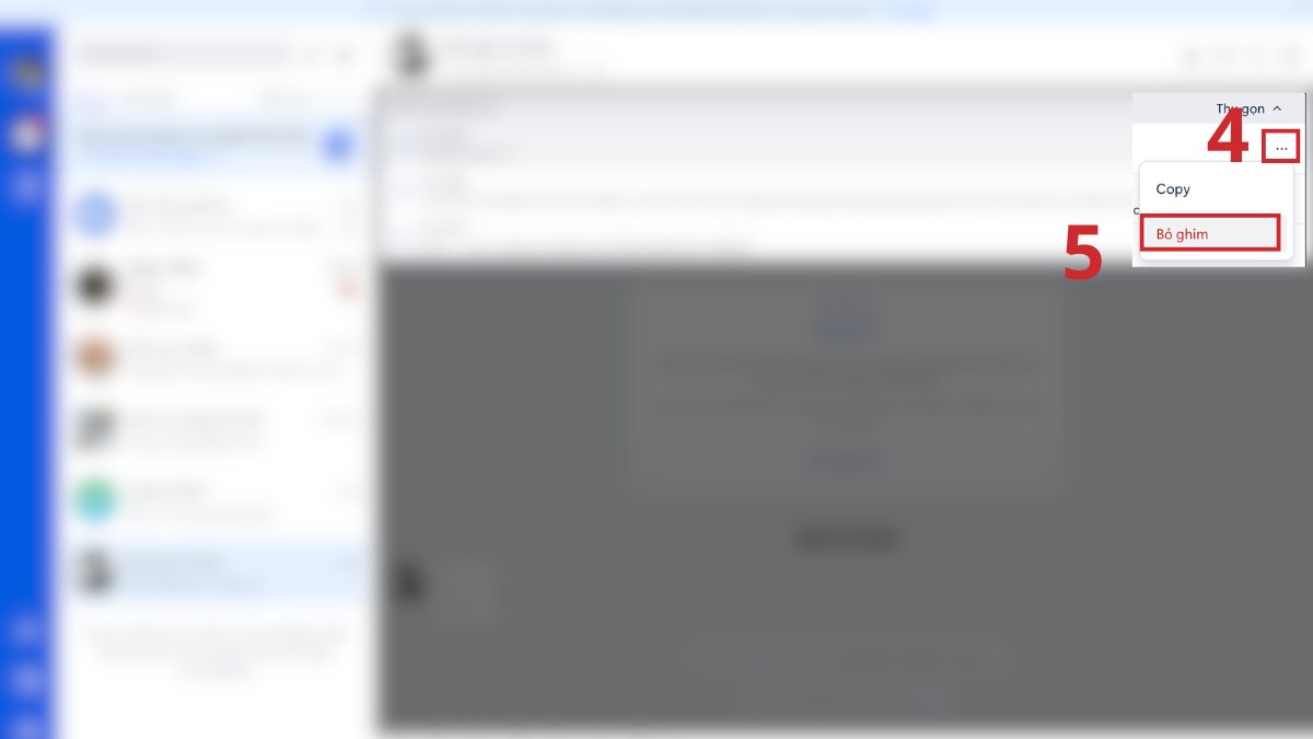 Cách bỏ ghim tin nhắn Zalo trên web bước 4
