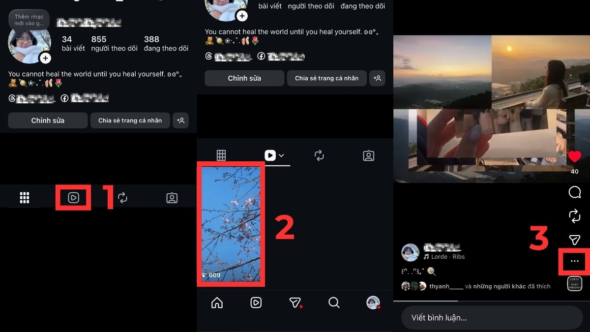 Cách ẩn lượt thích trên Instagram Reels bước 1, 2, 3