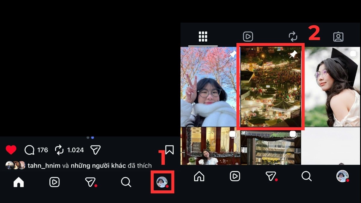 Cách ẩn lượt thích trên Instagram cho 1 bài viết bước 1, 2