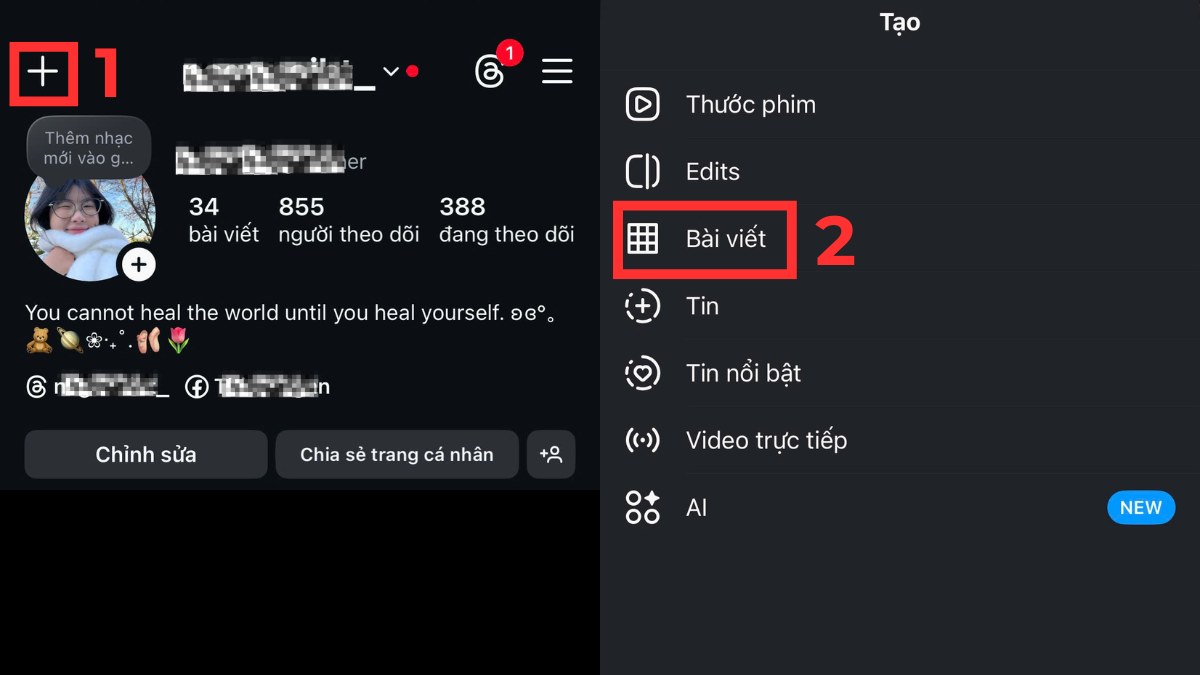 Cách ẩn lượt thích trên Instagram khi đăng bài mới bước 1