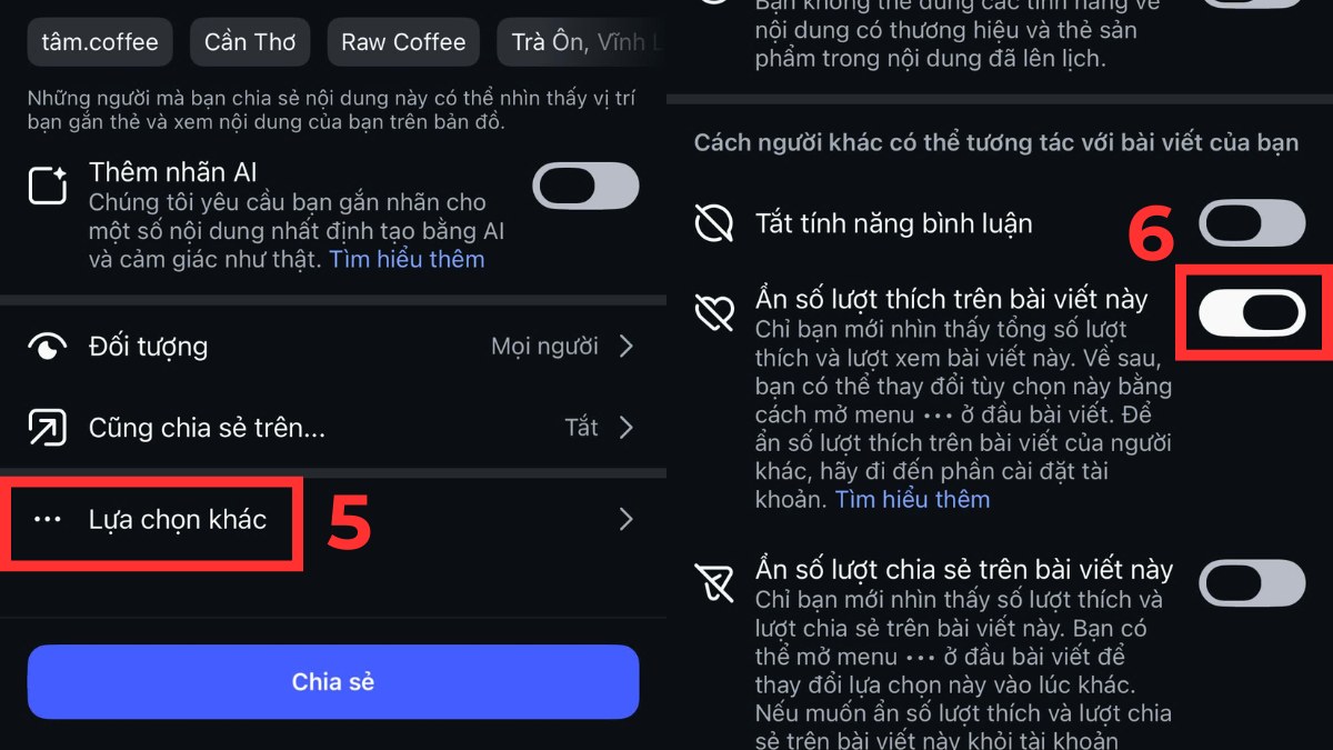 Cách ẩn lượt thích trên Instagram khi đăng bài mới bước 3