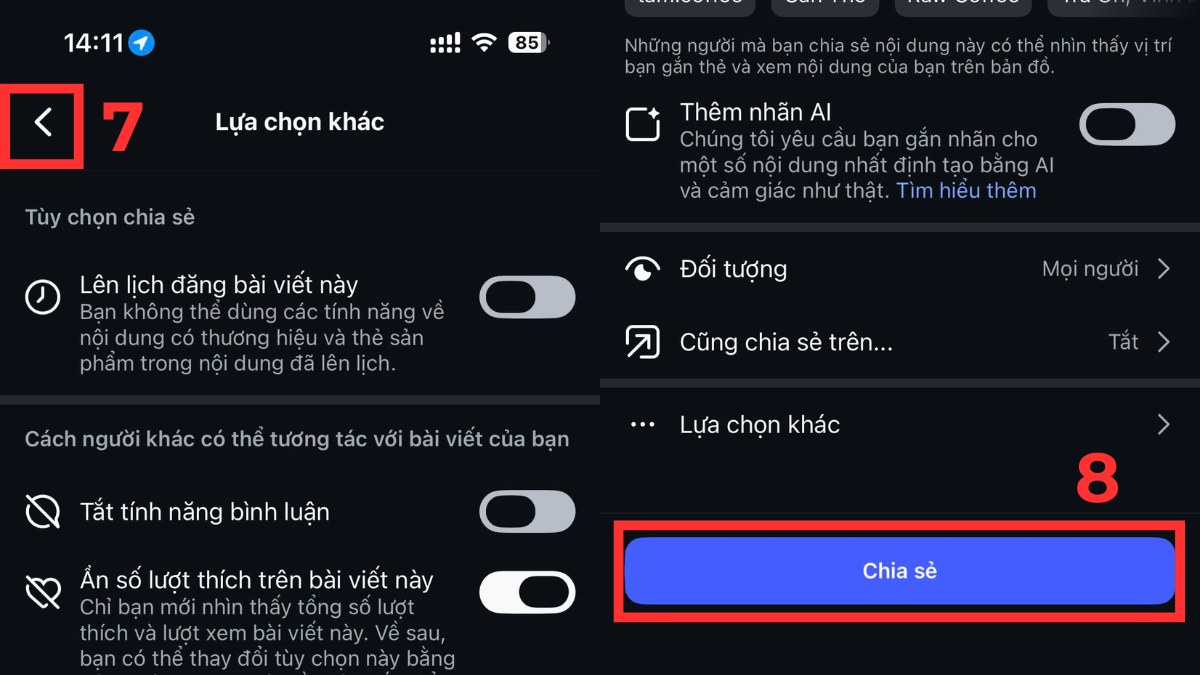 Cách ẩn lượt thích trên Instagram khi đăng bài mới bước 4
