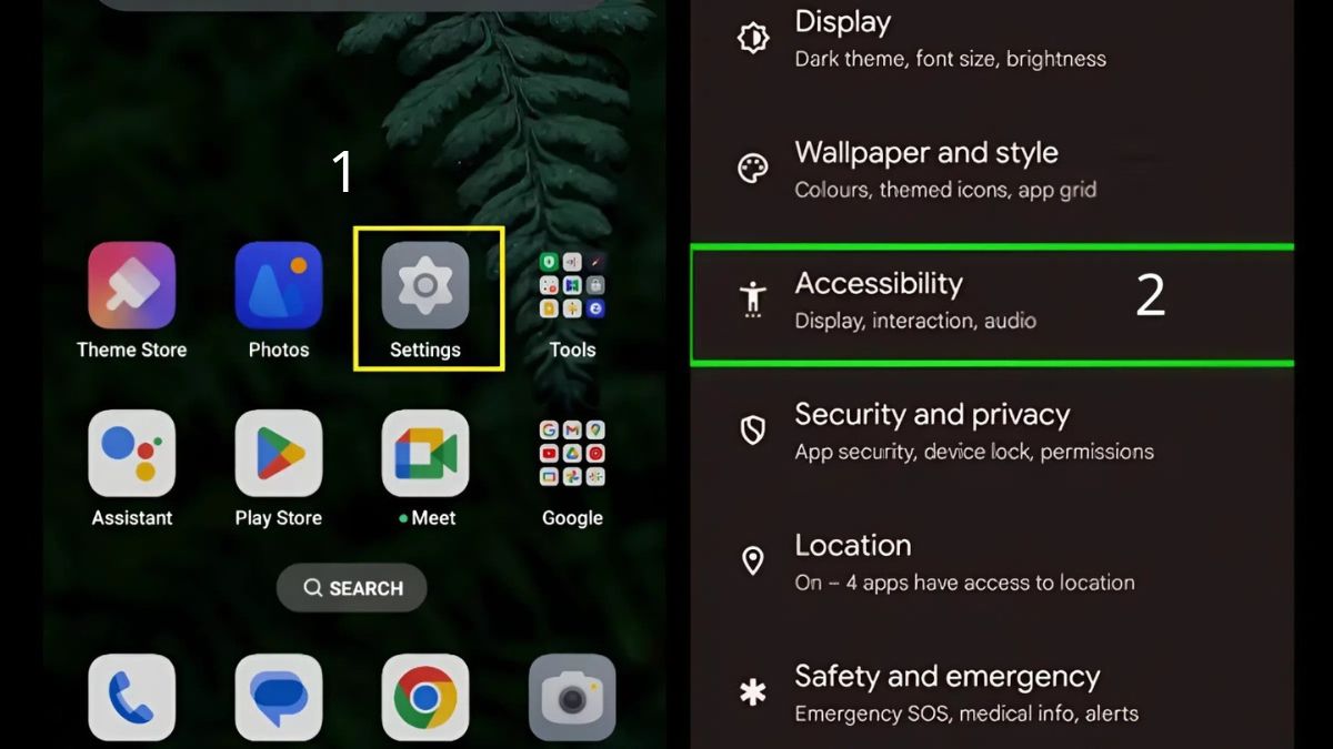 Cách bật đèn flash khi có thông báo trên OPPO trong mục Hỗ trợ tiếp cận bước 1, 2