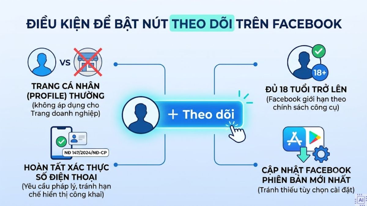 Điều kiện áp dụng cách bật theo dõi trên Facebook