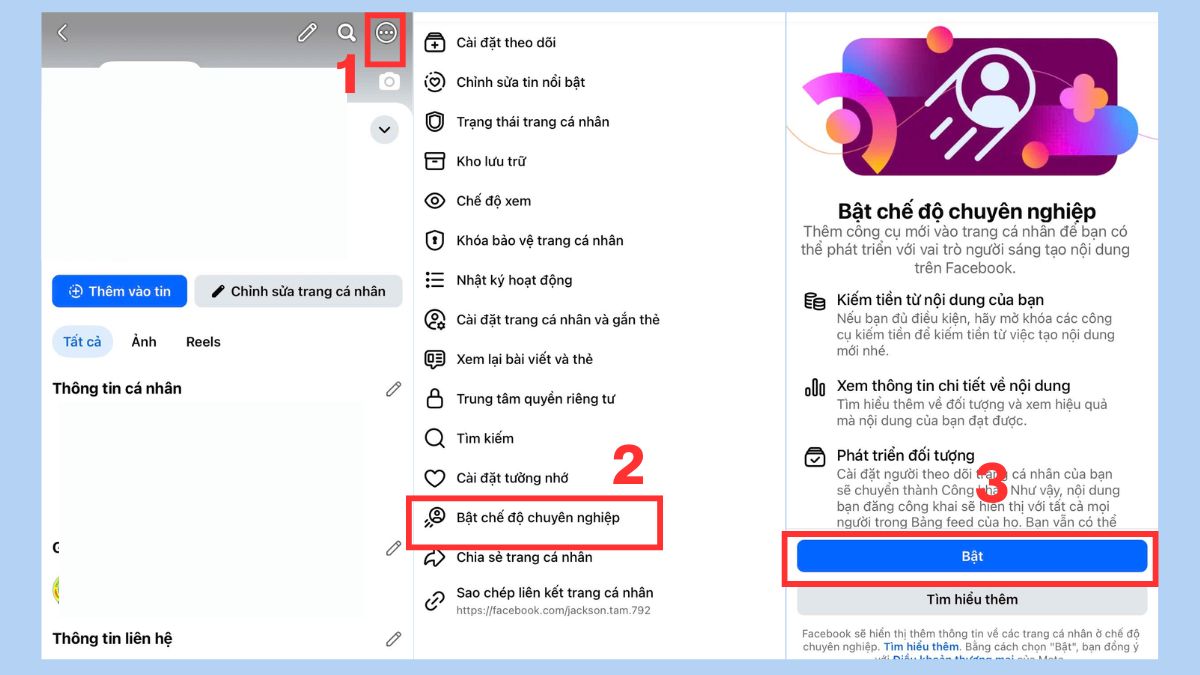 Cách bật theo dõi trên Facebook bằng Chế độ chuyên nghiệp