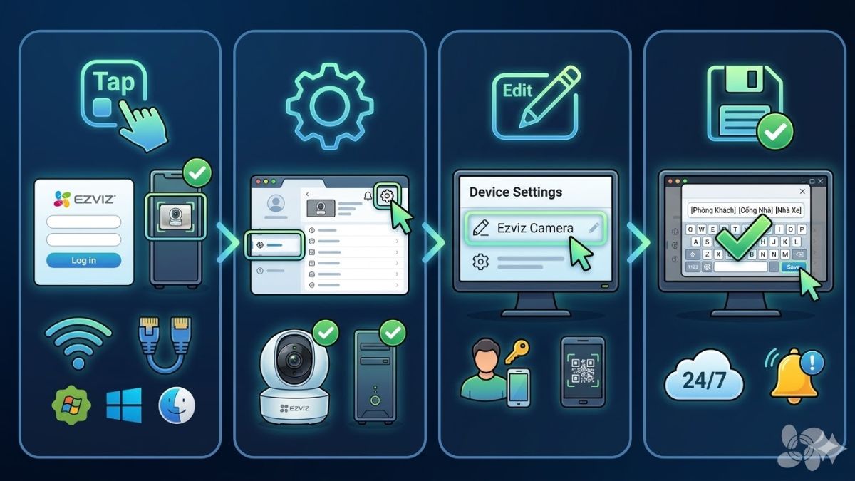 Cách cài Camera EZVIZ - Đổi tên camera