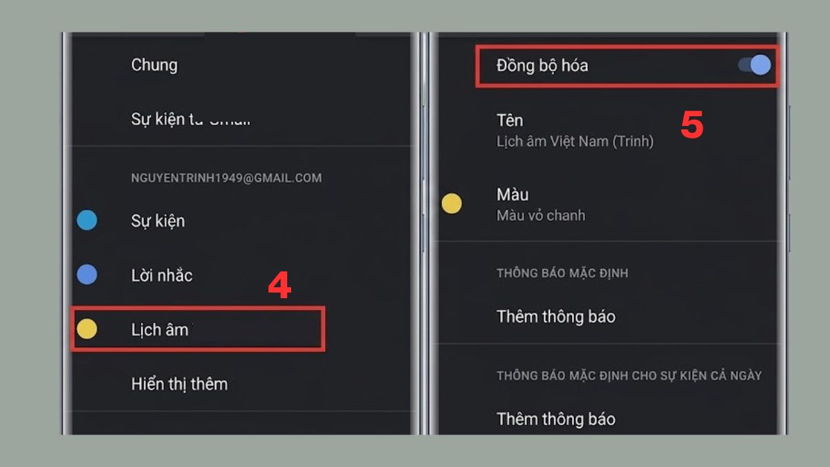 Cách cài lịch âm trên OPPO với Google Calendar bước 4, 5