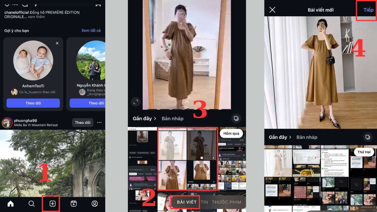 Cách chèn nhạc vào bài đăng Instagram -  Dạng bài đăng ảnh bước 1, 2, 3, 4