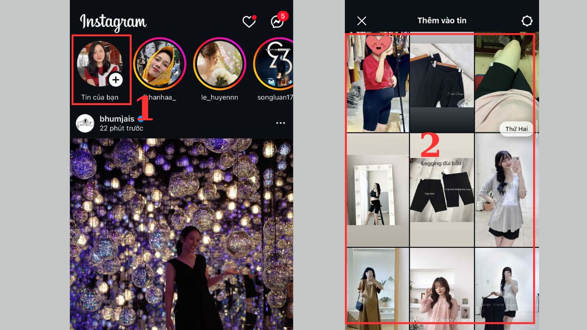 cCách thêm nhạc không có sẵn vào Story Instagram bước 1, 2