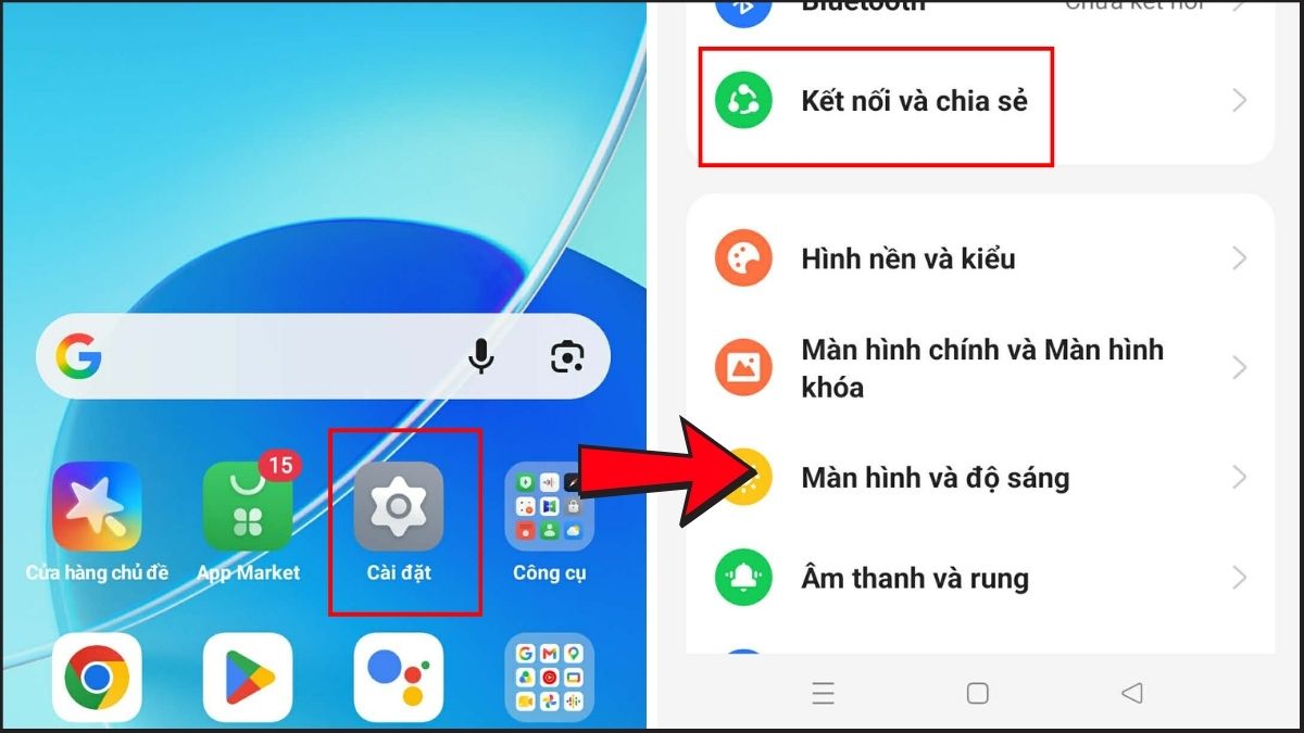 Cách tắt chia sẻ 4G trên OPPO bước 1, 2