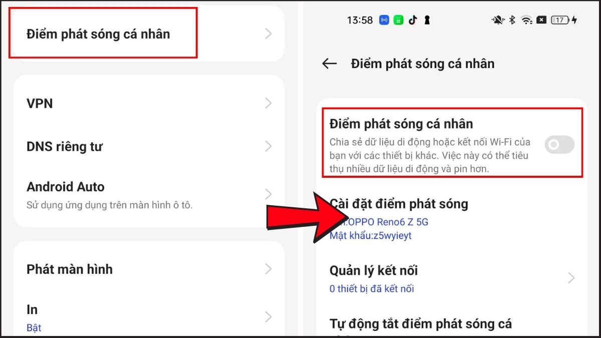 Cách tắt chia sẻ 4G trên OPPO bước 3, 4