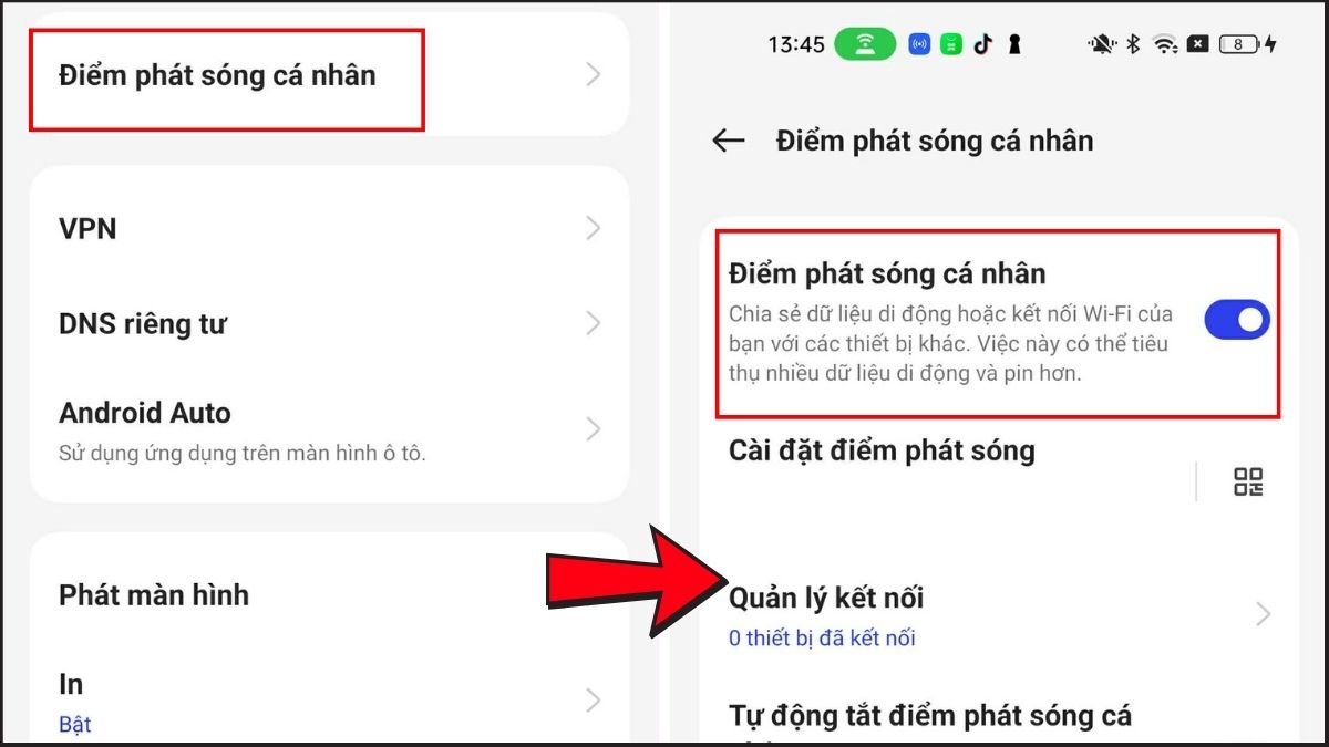 Cách chia sẻ 4G trên OPPO bằng cách bật Điểm truy cập cá nhân bước 2