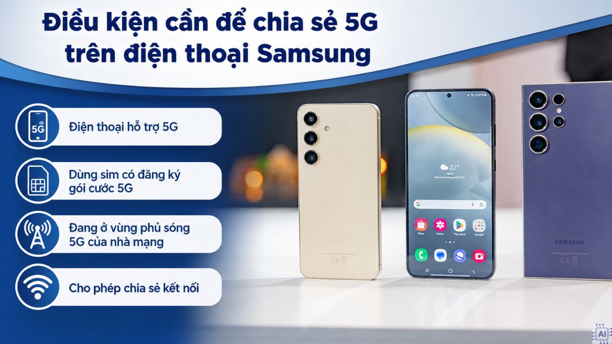 Điều kiện cần để áp dụng cách chia sẻ 5G trên Samsung