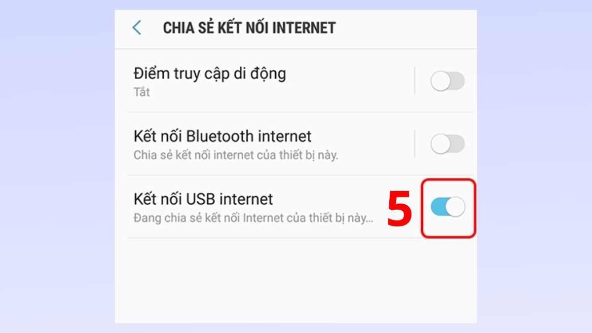 Cách chia sẻ 5G trên Samsung qua cáp USB bước 2-2