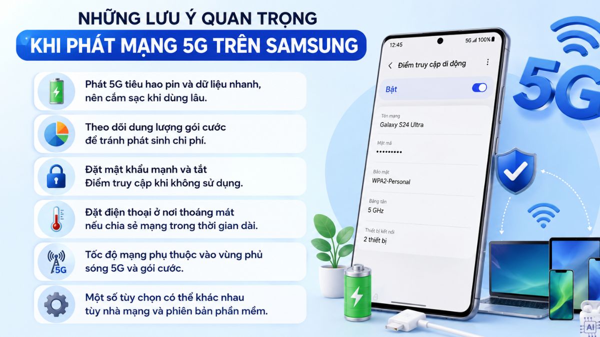 Cách chia sẻ 5G trên Samsung và các lưu ý
