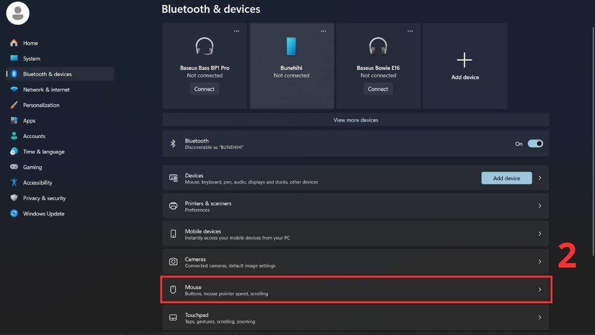 Cách chỉnh độ nhạy chuột Win 11 bước 2