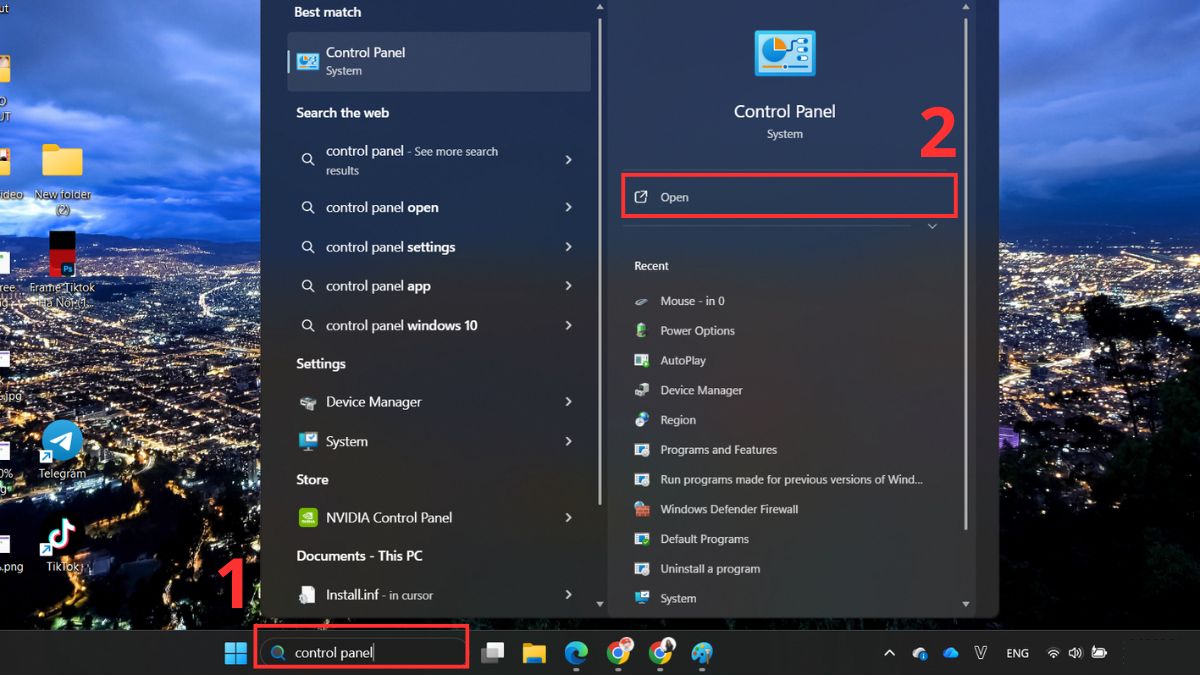 Cách chỉnh độ nhạy chuột qua Control Panel bước 1