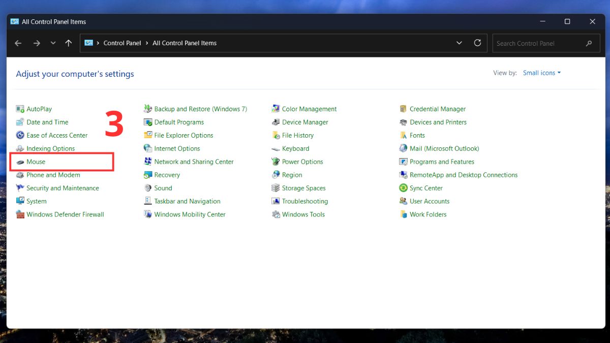 Cách chỉnh độ nhạy chuột qua Control Panel bước 2