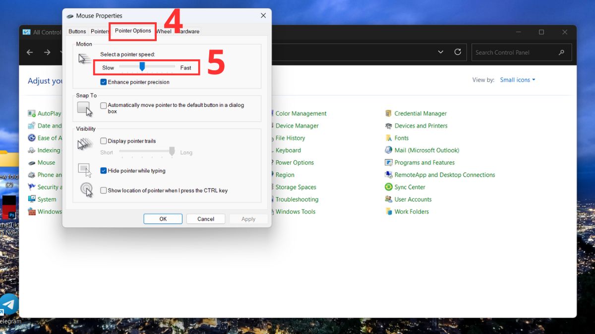 Cách chỉnh độ nhạy chuột qua Control Panel bước 3