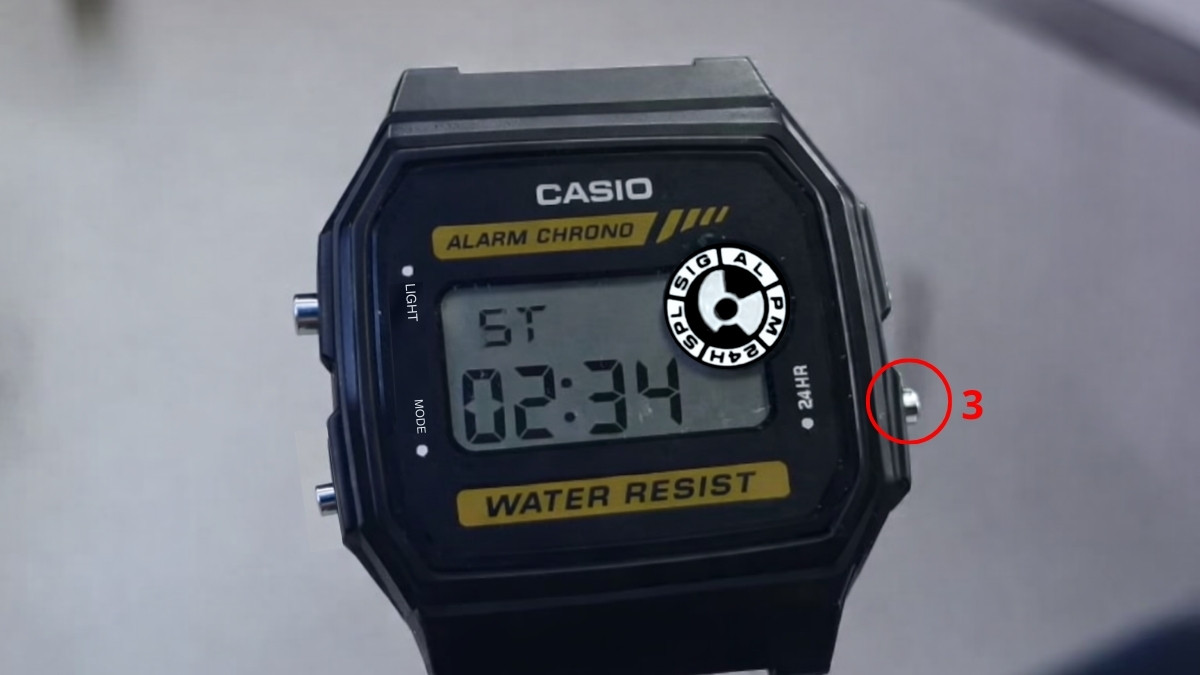 Cách chỉnh đồng hồ Casio 3 nút - Sử dụng chức năng bấm giờ bước 2