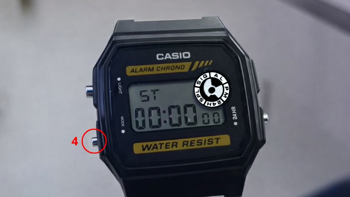 Cách chỉnh đồng hồ Casio 3 nút - Sử dụng chức năng bấm giờ bước 3