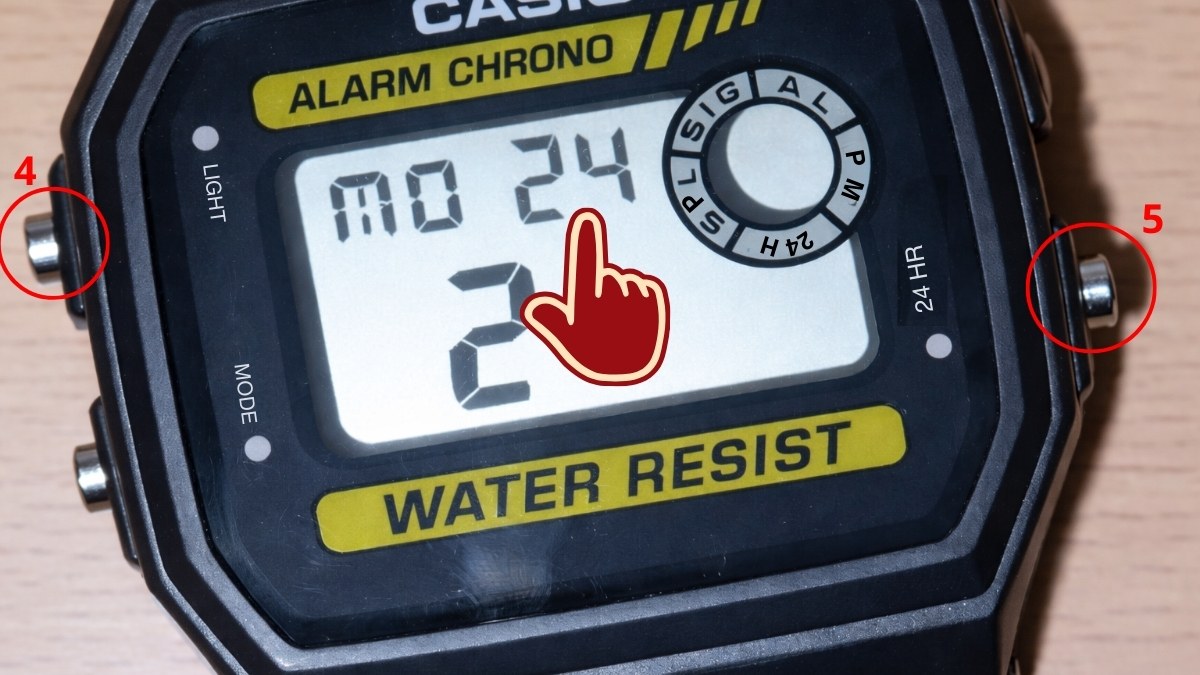 Cách chỉnh đồng hồ Casio 3 nút - Chỉnh ngày tháng bước 2