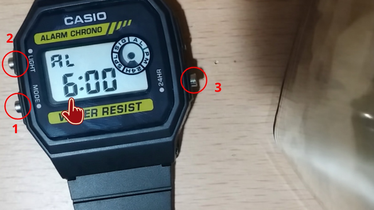 Cách chỉnh đồng hồ Casio 3 nút - Cài đặt báo thức bước 1