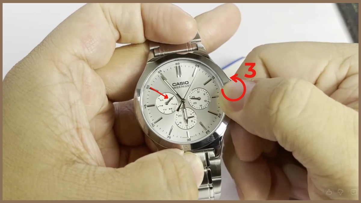 Cách chỉnh đồng hồ đeo tay 1 nút 6 kim - Chỉnh thứ