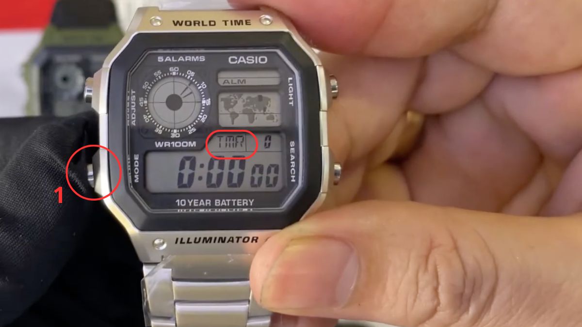 Cách chỉnh giờ đồng hồ Casio 4 nút - Hẹn giờ bước 1