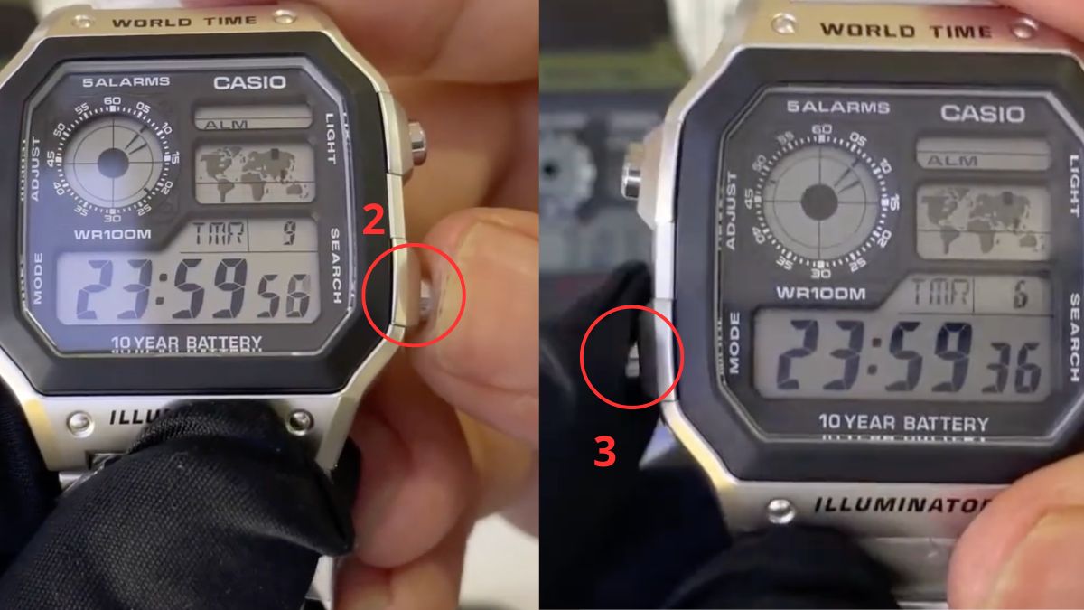 Cách chỉnh giờ đồng hồ Casio 4 nút - Hẹn giờ bước 2