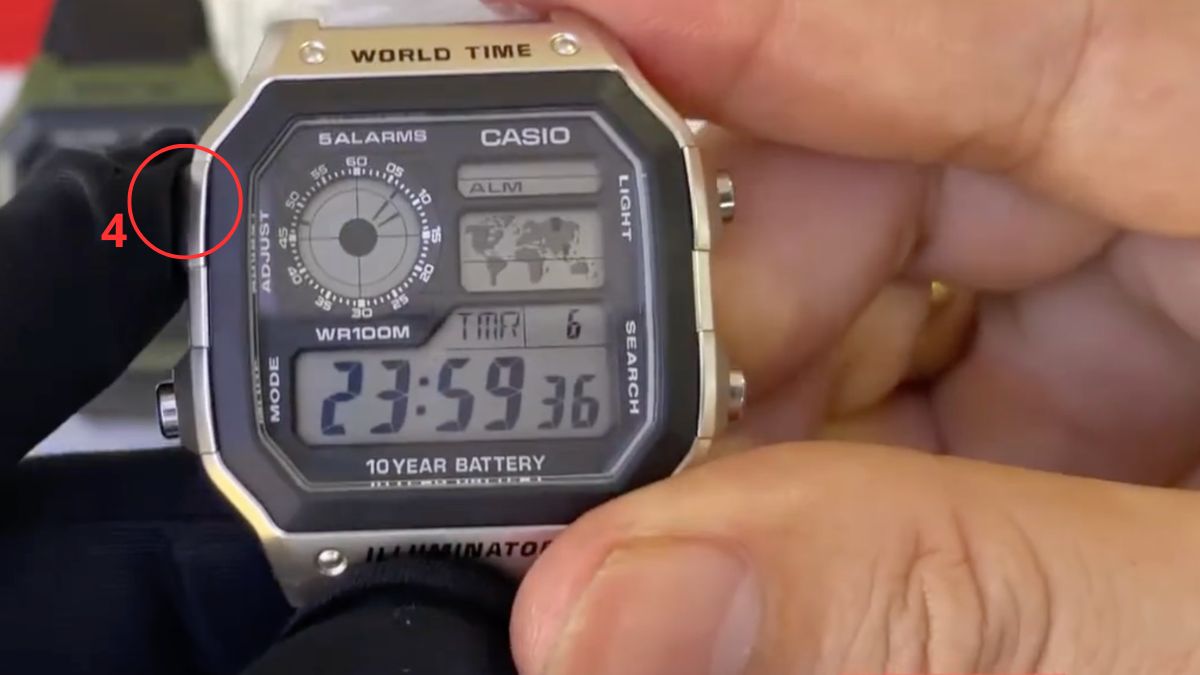 Cách chỉnh giờ đồng hồ Casio 4 nút - Hẹn giờ bước 3