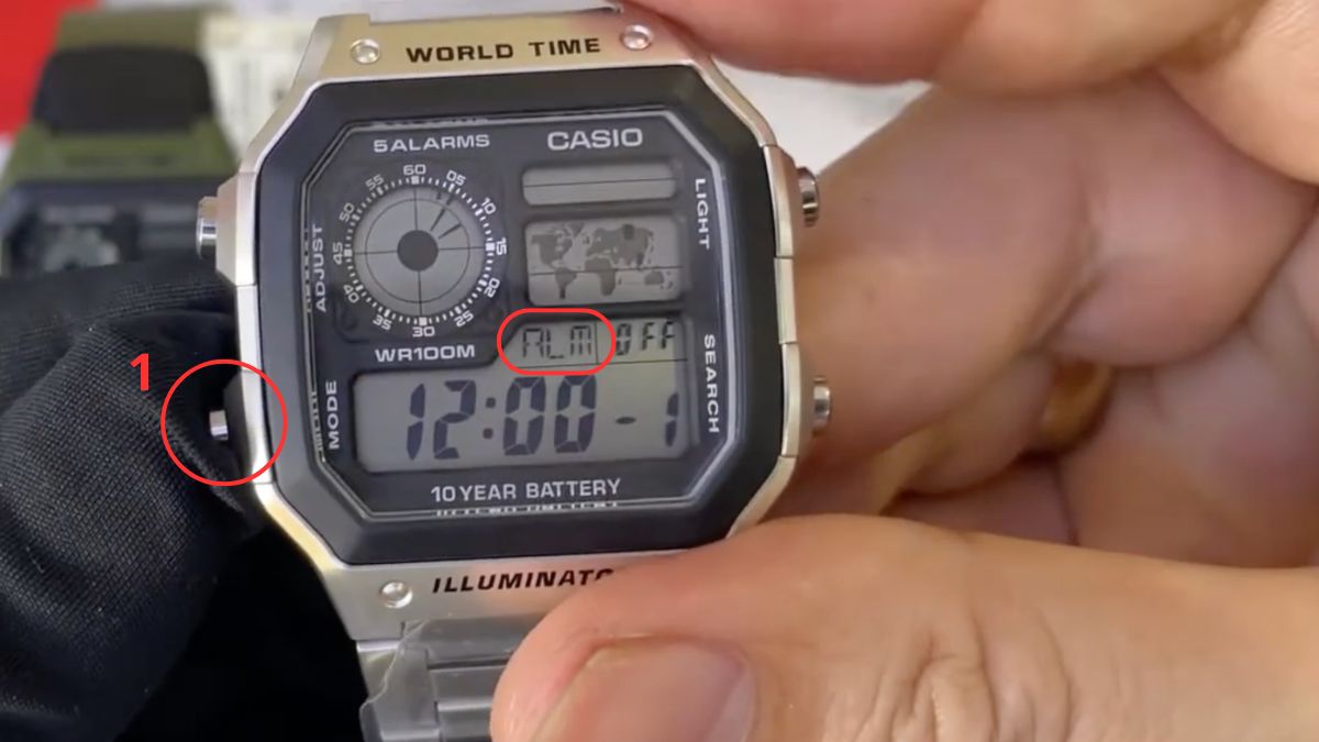Cách chỉnh giờ đồng hồ Casio 4 nút - Cài báo thức bước 1