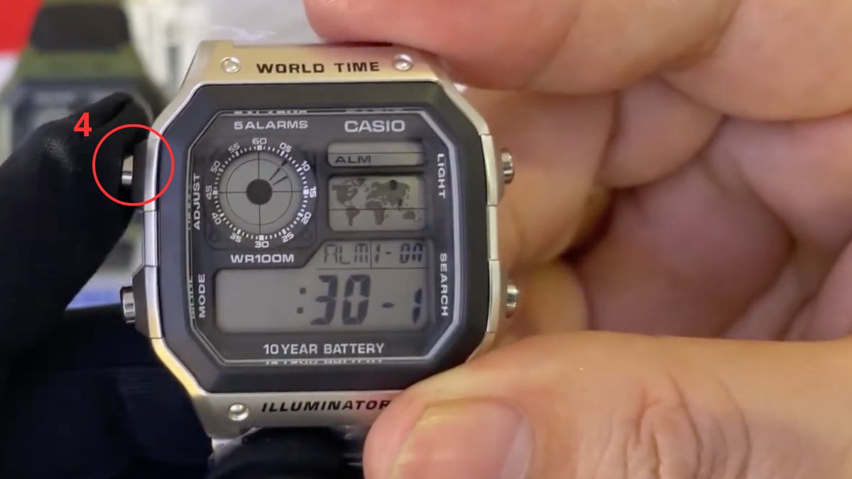 Cách chỉnh giờ đồng hồ Casio 4 nút - Cài báo thức bước 3