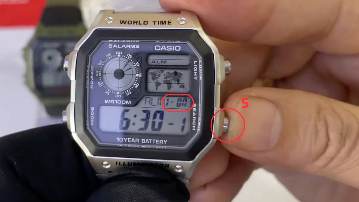 Cách chỉnh giờ đồng hồ Casio 4 nút - Cài báo thức bước 4