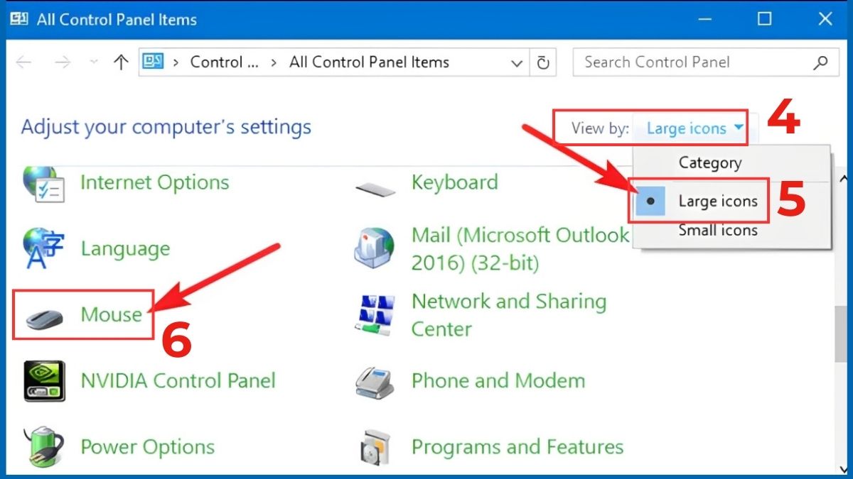 Cách chuyển chuột trái sang phải Win 10 bằng Control Panel bước 2