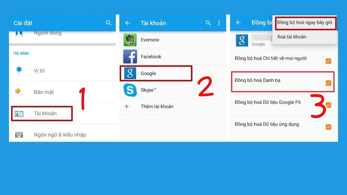 Cách chuyển danh bạ từ OPPO sang iPhone qua tài khoản Google bước 1
