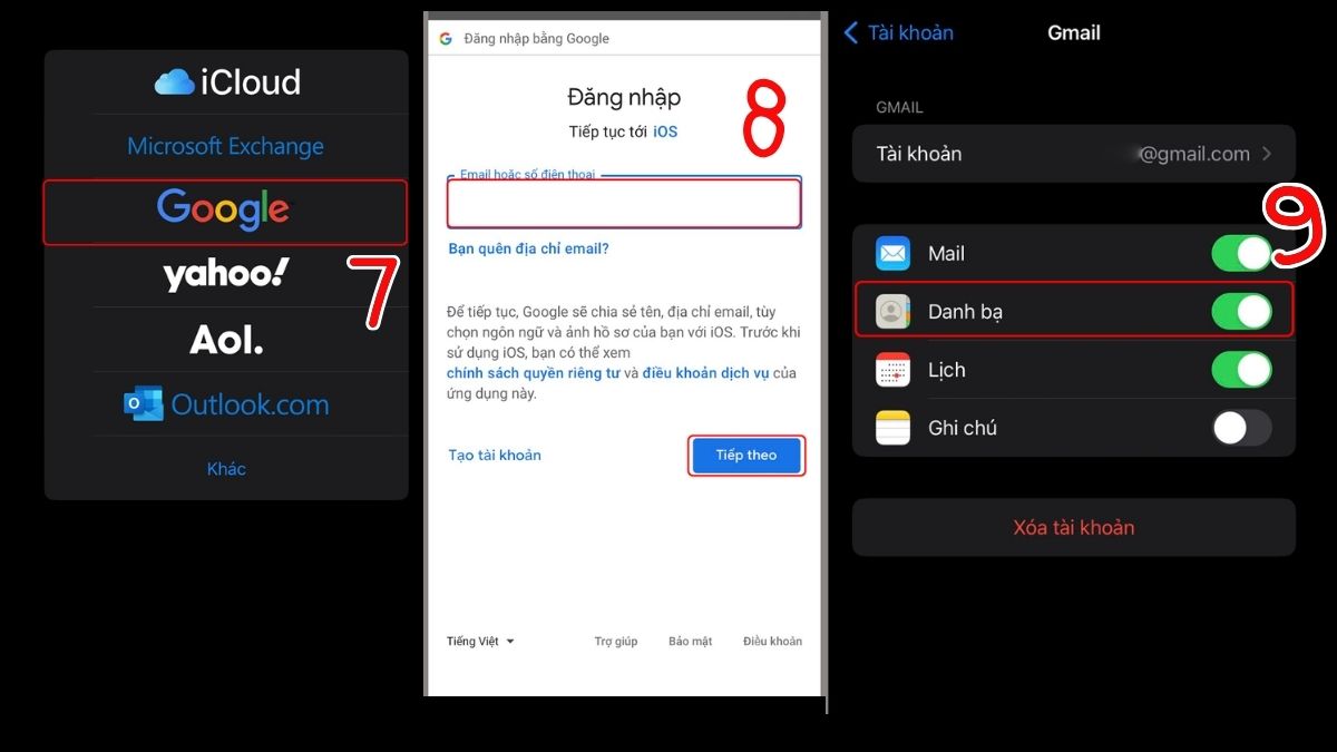 Cách chuyển danh bạ từ OPPO sang iPhone qua tài khoản Google bước 3