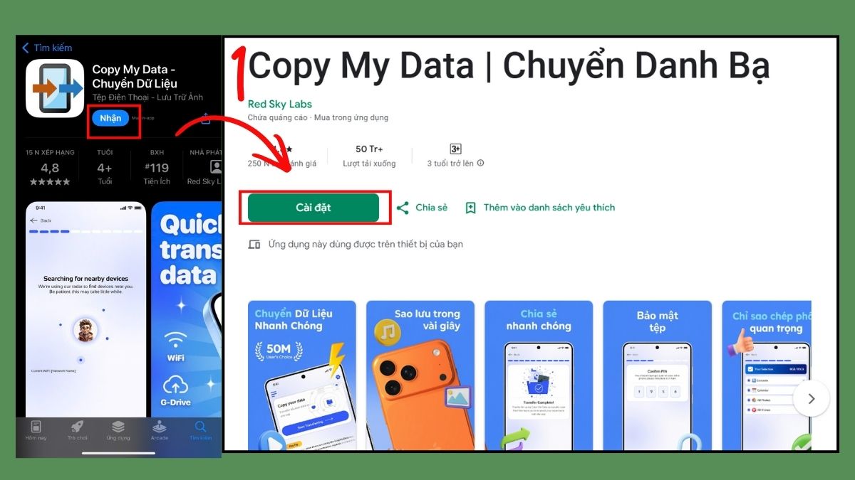 Cách chuyển danh bạ từ OPPO sang iPhone bằng ứng dụng Copy My Data bước 1