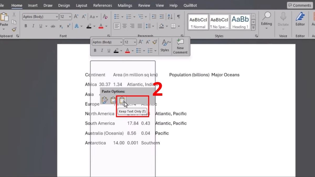 Cách copy từ ChatGPT sang Word - Dạng bảng biểu bước 2