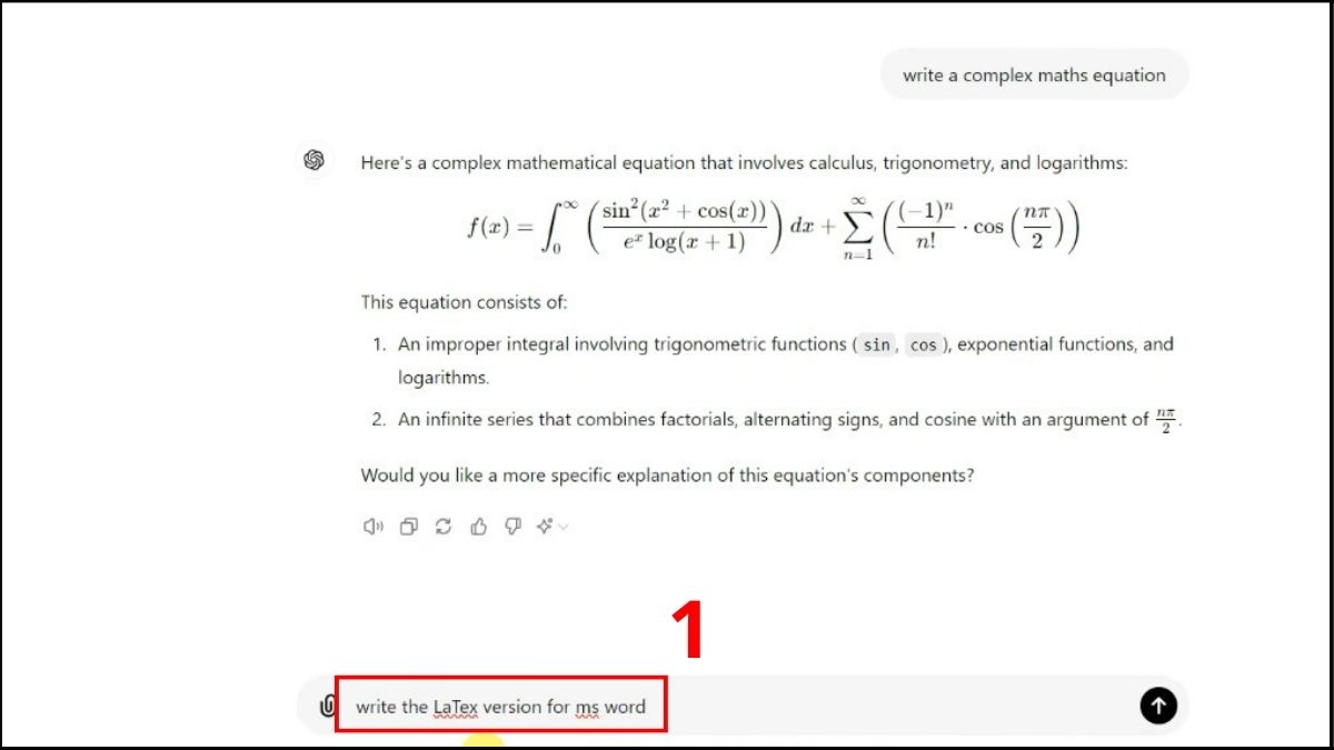 Cách copy từ ChatGPT sang Word - Công thức toán bước 1